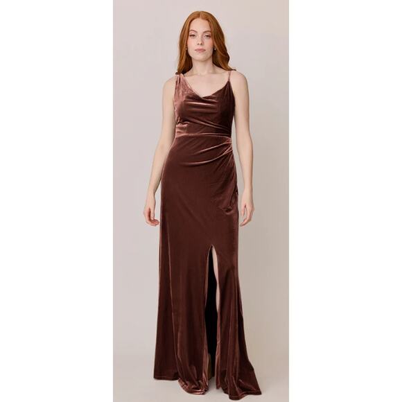 Revelry Maxine Velvet One-Shoulder A-Line Slit Maxi Dress in Rust - Size 22 - Picture 1 of 9